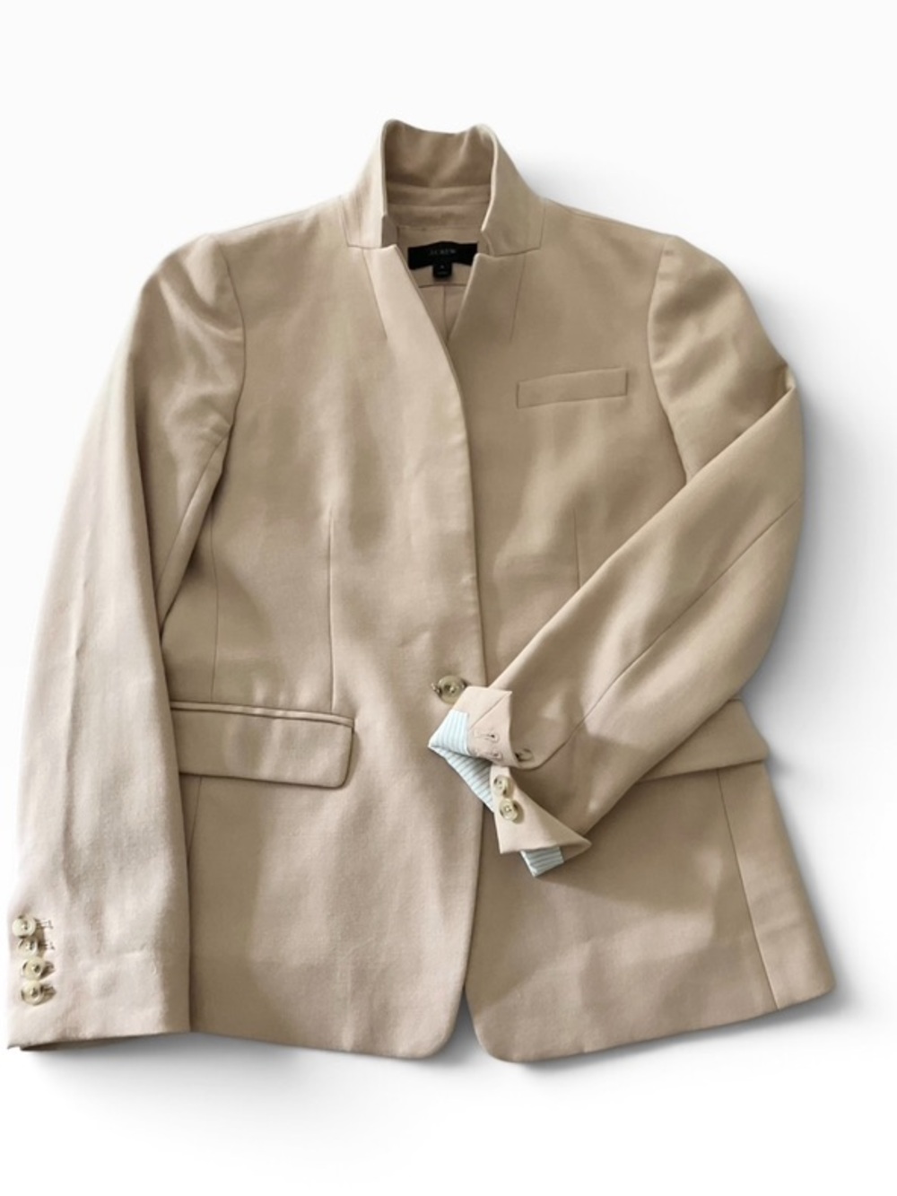 J. Crew Women’s Wool Blazer Beige Tan One Button Suit Jacket Size 4 - Picture 2 of 13